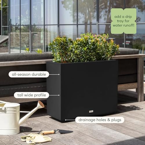 Veradek Block Series Span Planter - Tall Rectangular Outdoor Planter - color: Black, size: Medium