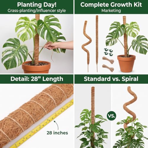 2-Pack Stackable Bendable Moss Pole, Rust-Free Aluminum Core for Monstera