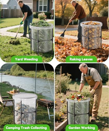 Garden Trash Bag Holder, 30-55 Gallon Outdoor Leaf Bag Holder, L - color: Mattle Black