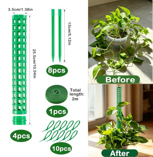 Stackable Small Moss Pole for Monstera Pothos, Fillable Support - size: 4pack,small,Green