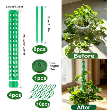 Stackable Small Moss Pole for Monstera Pothos, Fillable Support - size: 4pack,small,Green