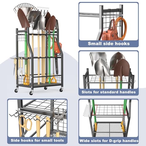 WALMANN Garden Tool Organizer with Wheels, Rakes/Shovels/Yard Tools Stand - style: Medium-stand