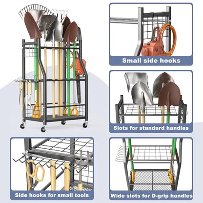 WALMANN Garden Tool Organizer with Wheels, Rakes/Shovels/Yard Tools Stand - style: Medium-stand