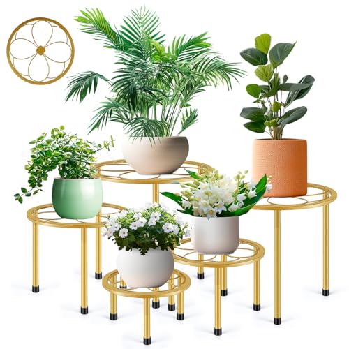 Amaoot 5 Pack Metal Plant Stand, Iron Plant Stands for Indoor and Outdoor - color: 5 Pack Gold