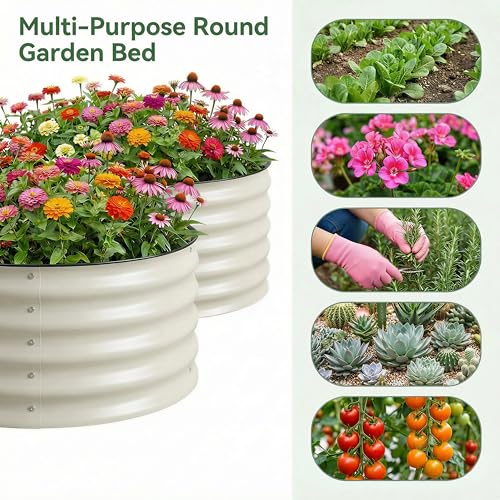 3Pcs Round Galvanized Raised Garden Bed 2x1 FT Metal Planter Box,White - color: White, size: 2x2x1FT(3Packs)