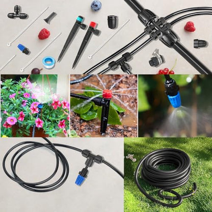 243FT Drip Irrigation Kit, Drip Irrigation System with 1/2'' Hose1/4 Drip Irrigation Tubing, 2026New Quick-Connect, Three Adjustable Nozzle Types for Garden Greenhouse Flower Bed Patio Lawn