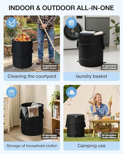 MXIMU Collapsible Trash Can for Garden, 24 Gallons, Black