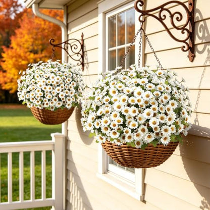 Artificial Daisy Mums for Outdoors, 12 PCS Fall Flowers, White - color: White