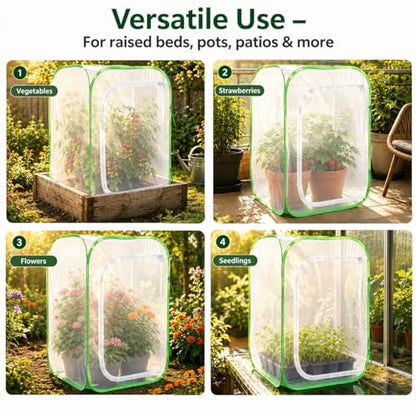 Pop-up Mesh Plant Cage Tent for Garden Pest Protection (16" x 16" x 24") - size: 16" x 16" x 24"