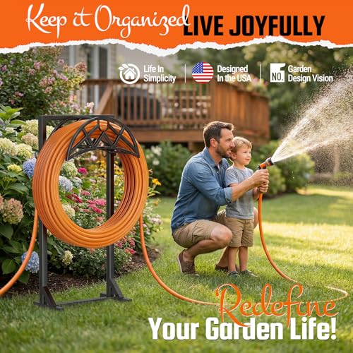 Garden Hose Reel, Heavy Duty Water Hose Holder for Outside - color: Matte Black