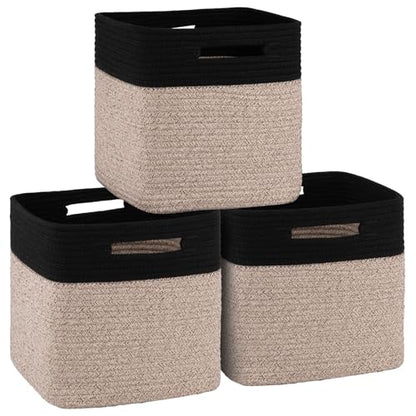 OIAHOMY Storage Cubes 11 Inch Storage Bin 3-Pack Square Basket Black&Brown - color: Black & Brown