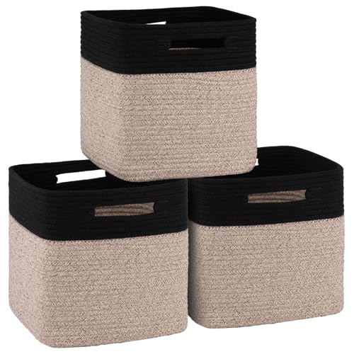 OIAHOMY Storage Cubes 11 Inch Storage Bin 3-Pack Square Basket Black&Brown - color: Black & Brown