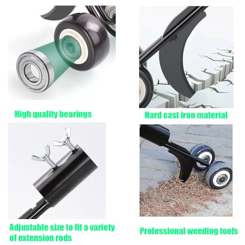 Weed Puller Tool with Wheels, Adjustable Weeding Tools Stand Up Weed Puller for Garden Patio Backyard Lawn Sidewalk Driveways Standing Weeds