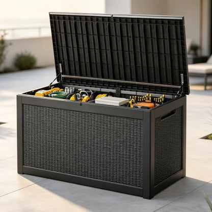 Waterproof Outdoor Storage Box, Resin Patio Organizer,320 Gal,Black - color: Striped Black, style: 320 Gallon