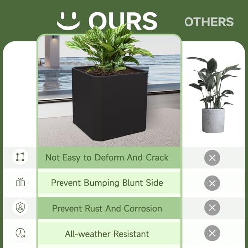 Metal Planter Box 24”L x 24"W x 24"H Large Square Steel Planter Box - color: Black, size: 24"Lx24"Wx24"H