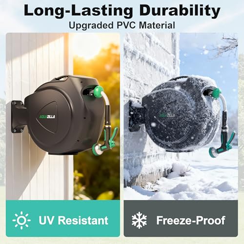 Retractable Garden Hose Reel, 100Ft x 1/2" Durable Wall Mounted Water Hose Reel with 180¡ãSwivel Bracket, 9 Pattern Sprayer, 6Ft leader hose,Smooth Automatic Rewind, Any Length Lock. - size: 100Ft x 1/2"