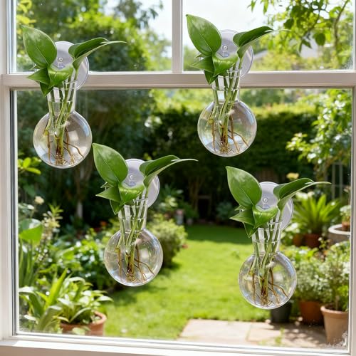 Baderke 6 Pack Suction Cup Vase, Window Propagation Glass Planter, Bulb