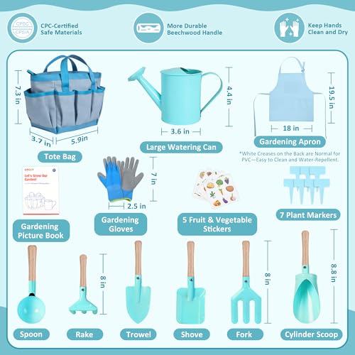 Cossy 13 PCS Kids Gardening Set,Garden Tool Kit for Kids and Toddlers - color: Blue