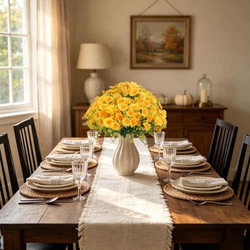 48Pcs Artificial Mums Fall Faux Flowers for Outdoor Planters, Yellow - color: Yellow-48pcs
