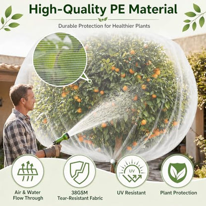 3 Pack 10x10 ft Large Fruit Tree Netting Covers with Zipper & Drawstring - size: 10x10 ft