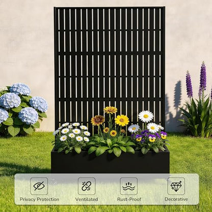 Pia Ricco Planter Box with Trellis, Privacy Planter for Climbing Plants - color: Black-parallel Lines, size: Large