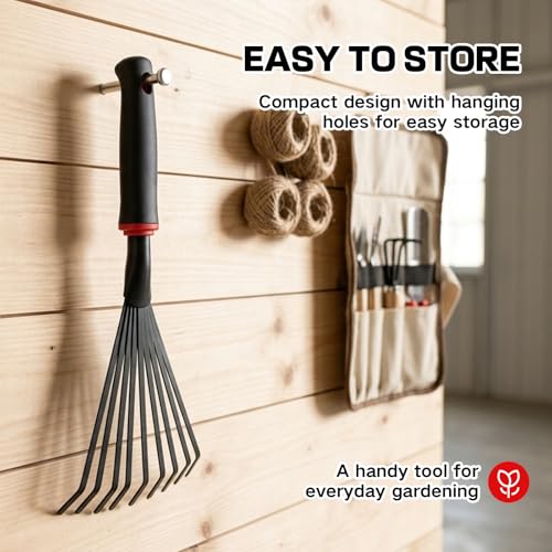 Small Leaf Rake Gardening,Mini Hand Rake Clean Flower Beds Fallen Leaves - color: Black