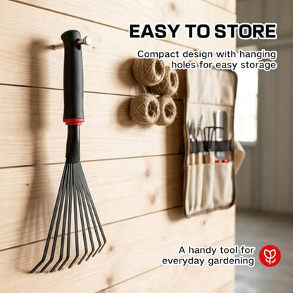 Small Leaf Rake Gardening,Mini Hand Rake Clean Flower Beds Fallen Leaves - color: Black
