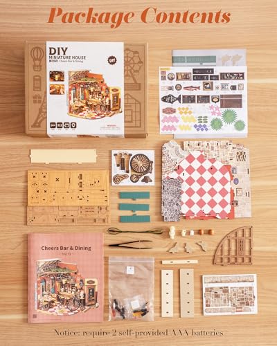 ROBOTIME DIY Miniature House Kit, Mini Diorama House for Adults, Wooden Furniture Kit with LED, Tiny House Dollhouse Building Kits for Halloween/Christmas/Birthday Gifts - color: Cheers Bar & Dining