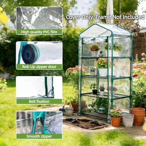 4 Tier Green House Cover - Replacement for Mini Greenhouse Plastic - 27" x19" x62" PVC Cover, Durable & Waterproof (Frame NOT Include)