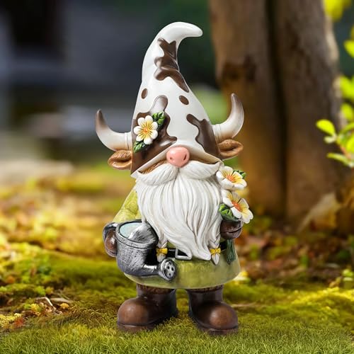 Garden Gnomes Statue Farm Cow Gnome Figurine, Outdoor Animal Decor for Yard - color: Green