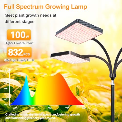 Full-Spectrum Grow Light with Upgrade Stand for Indoor Growing - size: 4-Head-New