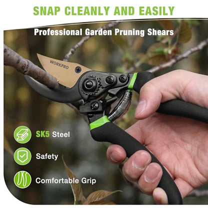 WORKPRO 8.5" Bypass Pruning Shears with Die-cast Aluminum Handle