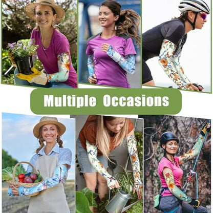 Gardening Sleeves for Women UV Sun Protection with Thumb Hole Anti-Scratch - color: Light Green Bird