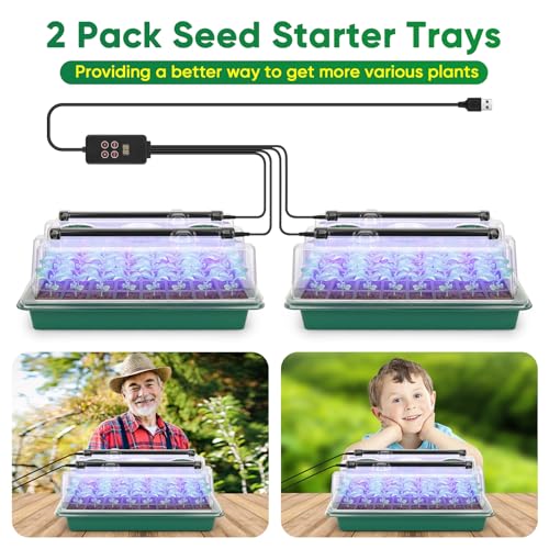 BlumWay Seed Starter Tray with Grow Light, 1-24H Timer, 2 Pack 80 Cells
