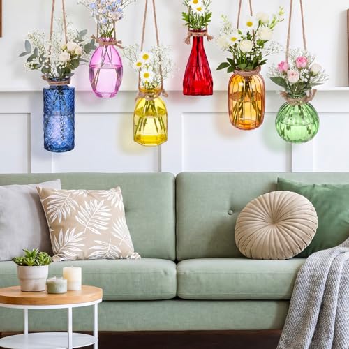 6 Pcs Stained Glass Hanging Propagation Vases, Saturation - color: High Saturation Colorful Series