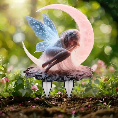 White Acrylic Fairy Garden Stakes - Potted Plant Decorative Signs, Outdoor Lawn, Patio & Pathway Art Ornaments for Yard Decoration - color: White