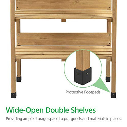 Yaheetech Potting Bench Outdoor Console Table w/3-Tier Storage,Natural Wood - color: Natural Wood