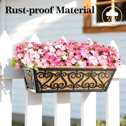 2 Pack 16 Inch Deck Railing Planter Box - Window Boxes Planters with Adjustable Brackets Coco Liners Balcony Planters Railing Hanging for Wind - size: 16 Inch