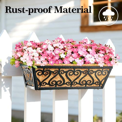 2 Pack 16 Inch Deck Railing Planter Box - Window Boxes Planters with Adjustable Brackets Coco Liners Balcony Planters Railing Hanging for Wind - size: 16 Inch