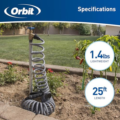 Orbit 26382 Coil Garden Hose, 25 Feet, with 8-Pattern Hose Nozzle (Gray) (Pack of 2) - color: Gray, size: 25 ft (Pack of 2)