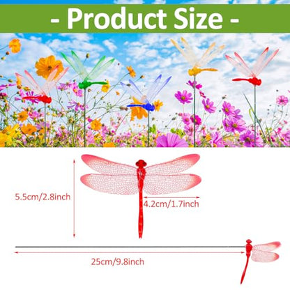 Augshy 50Pcs Artificial Dragonfly Decorations, 3D Dragonfly Garden Stakes - style: Colorful Dragonfly