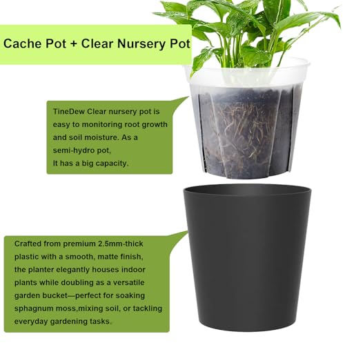 6 Inch Self Watering Pot with Clear Inner Pot, Black, 3 Pack - color: Black, size: 6in(3pack)