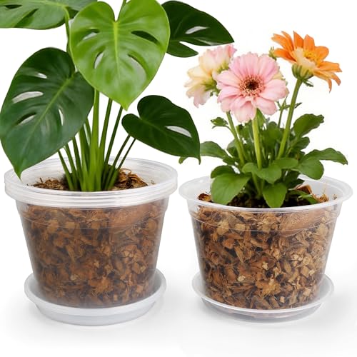 12 Inch Clear Nursery Pots with Drainage and Saucers, 5 Pack Large Clear Plastic Nursery Pots for Plants, Seedling Plant Pots for Repotting and Growing Plants, Flowers & Vegetables (12 inch) - size: 12 inch-5pcs