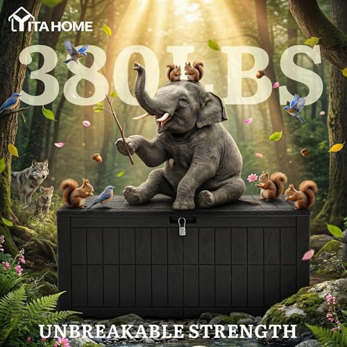 YITAHOME 110 Gallon Outdoor Deck Box - color: Black, size: 110 Gallon