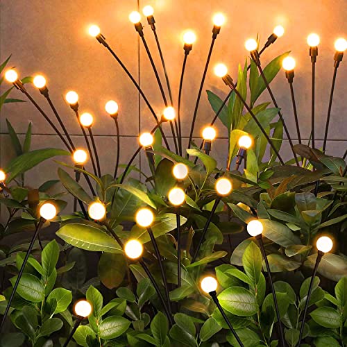 NBQQ Solar Garden Lights 4 Pack of 32 LEDs Swaying Firefly Garden Decor - color: Warm White, size: 4 pack