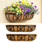 LaLaGreen 30 Inch, 2 Pack Window Boxes Planters – Black Metal Window Boxes for Outdoor Plant, Wall Mount Flower Pot with Coco Coir Liner, Attach to House Fence Balcony Herb for Patio Porch Garden - size: 30'' x 2 pack