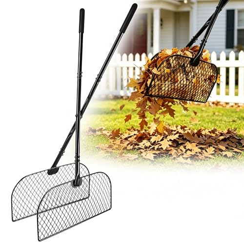Leaf Grabber Rake with Long Handle - Heavy Duty Metal Leaves Collector & Yard Waste Picker Upper - Ergonomic Lawn Grabbers & Scoops for Grass, Debris, Twigs - No-Bending Yard Clean Up Tool