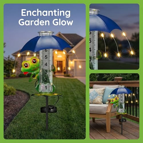Rain Gauge Outdoor Decorative Solar Frog 7-Inch Glass Tube with LED Lights