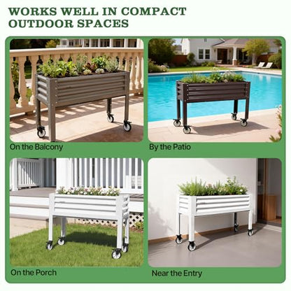 Anleolife Rolling Elevated Raised Garden Bed with Wheels, CaféBronze - color: Cafébronze, size: 48x18x35 in