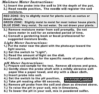 ML1240 Moisture, Light & pH Soil Test Meter, Green